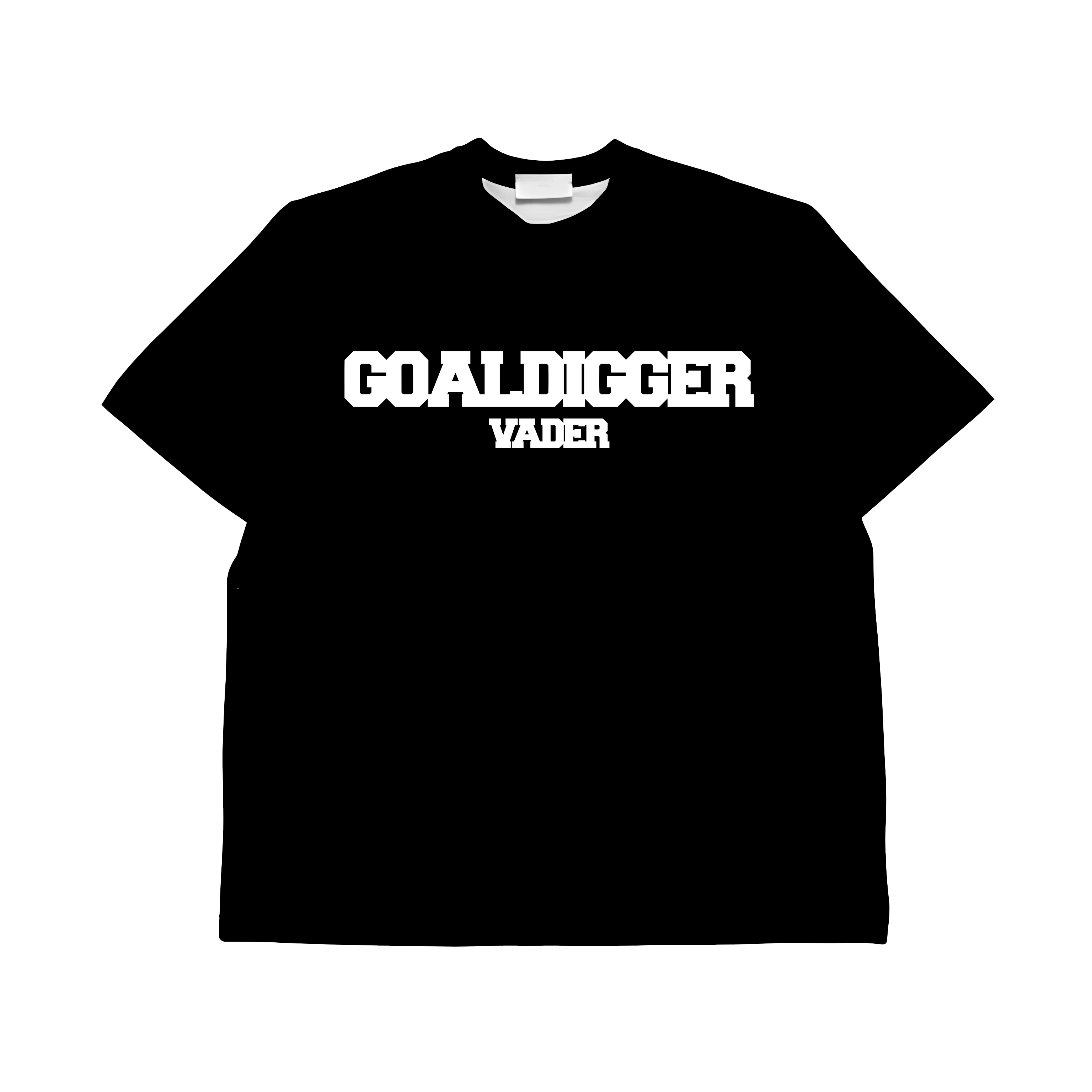 Black t-shirt with 'GOALDIGGER VADER' text in white